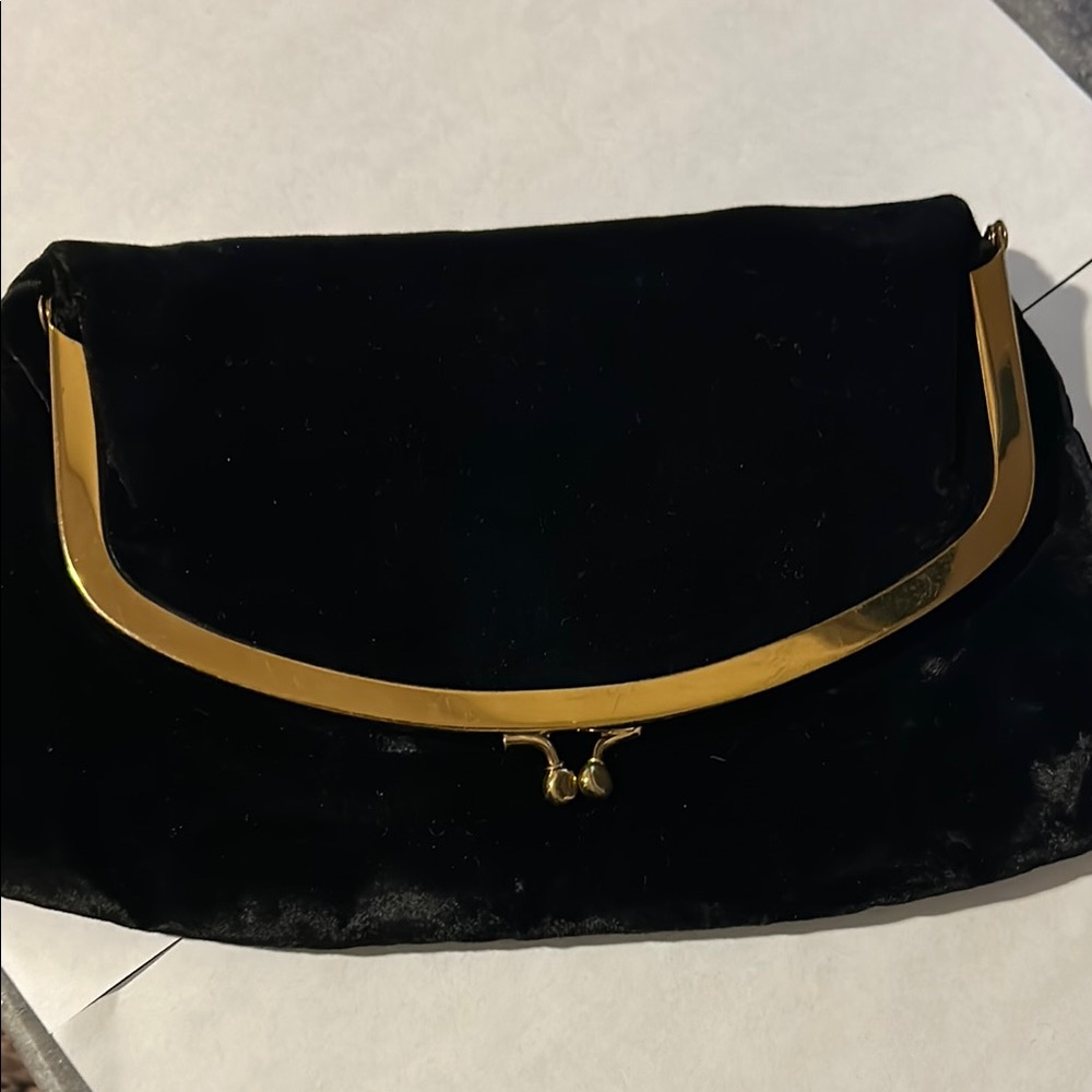 Vintage 1950 Coblentz original black Velvet evening  clutch gold closure